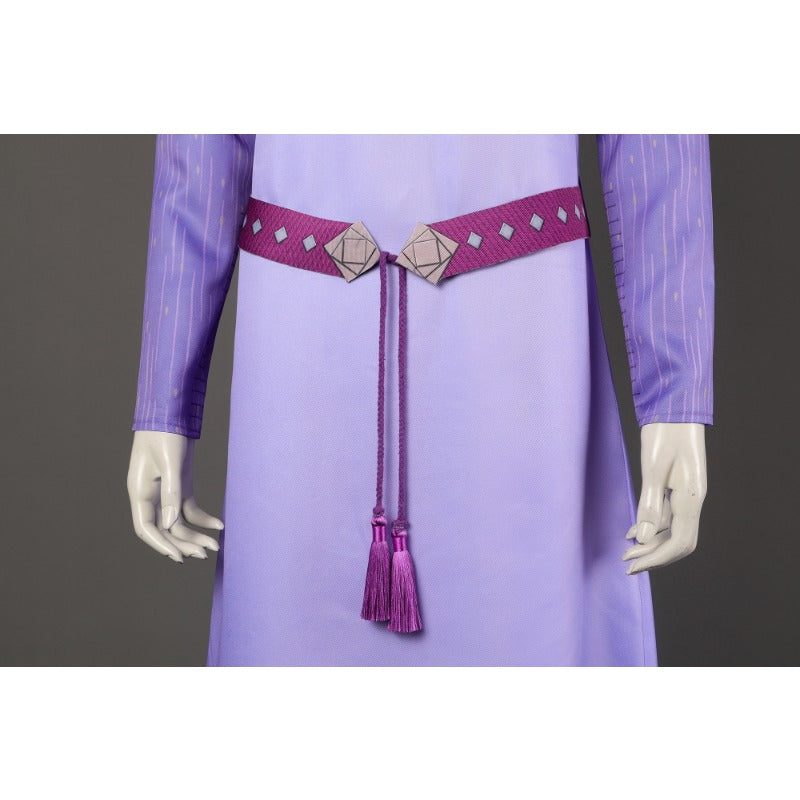 Costume de cosplay élégant d'Halloween Asha - Robe de princesse violette Disney Wish pour adultes