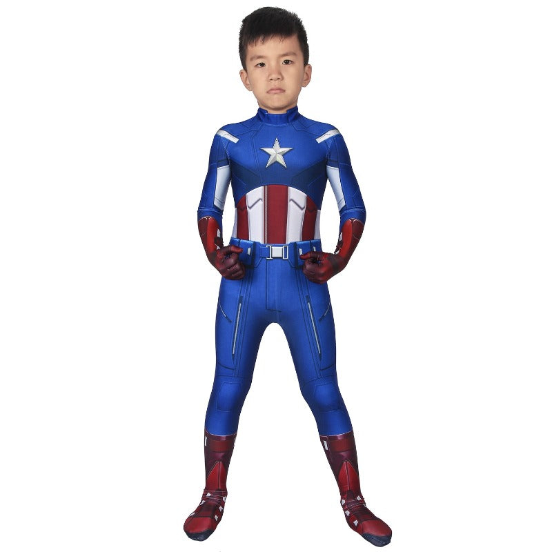 Halloweez Kids Captain America Cosplay Costume - Classic Blue Spandex Suit for Children