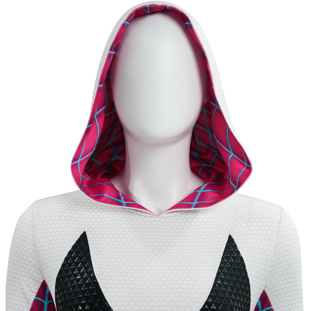 Upgraded Gwen Stacy Spider-Verse Cosplay Outfit, Color Block Embossed Full Set, Customizable Shoes - Halloweez