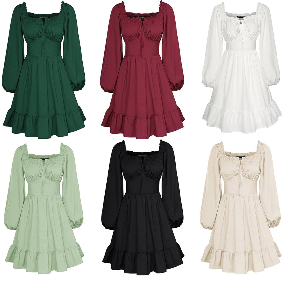 Renaissance Victorian Corset Long Sleeve Ruffle Off-Shoulder Dress - Ready Stock - Halloweez