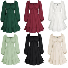 Renaissance Victorian Corset Long Sleeve Ruffle Off-Shoulder Dress - Ready Stock - Halloweez