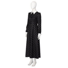 Halloweez Wednesday Addams Costume - Elegant Black Long Sleeve Dress with Unique Print