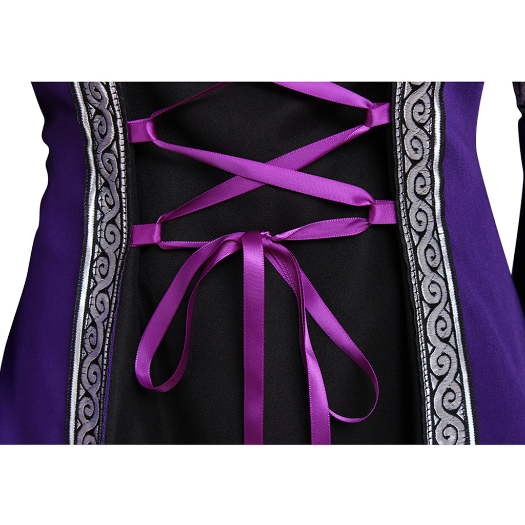 Robe élégante de style victorien médiéval gothique violet avec manches trompette pour robe de bal et cosplay