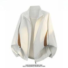 Men's Color‑Block Stand Collar Jacket,Loose Sports Casual Outerwear Spring Autumn Custom