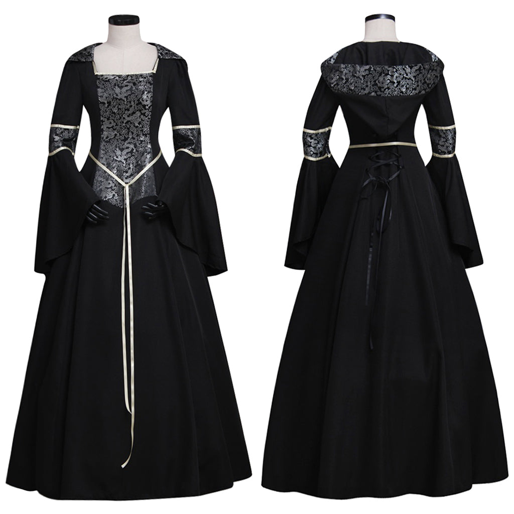 Robes victoriennes Renaissance noires élégantes pour femmes pour les événements de bal