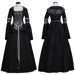 Elegantes vestidos renacentistas victorianos negros para eventos de gala