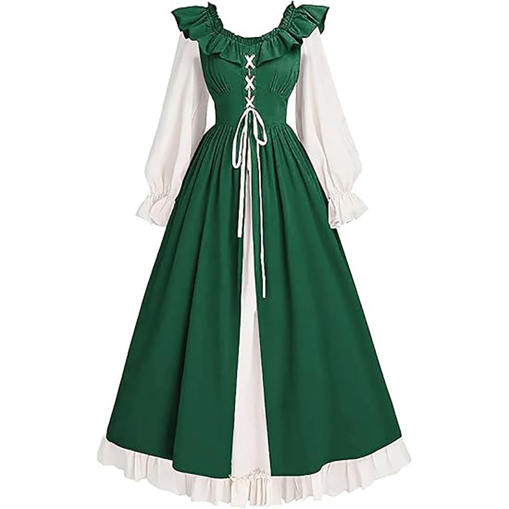 Medieval Renaissance Victorian Laced Sleeve Long Dress Irish Formal Dress Halloween Costume - Halloweez