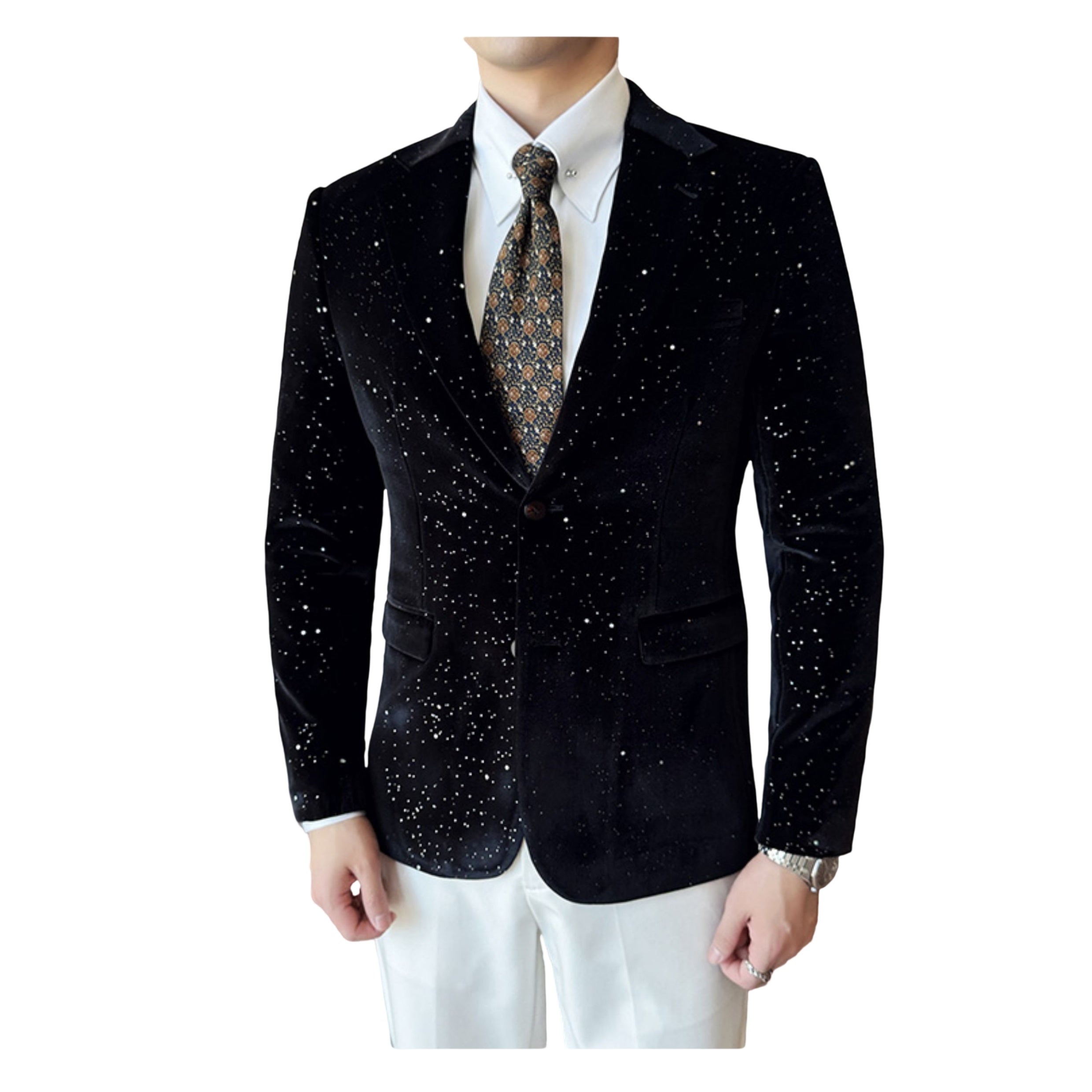 Autumn Men's Velvet Flash Gold Blazer Slim Fit Korean Style Nightclub Party Formal Suit Jacket - Halloweez