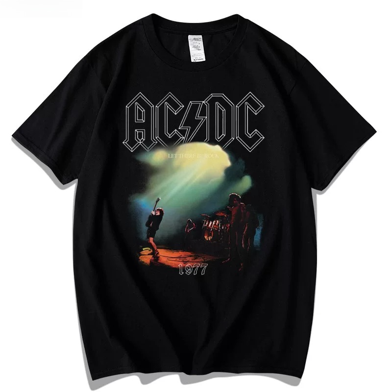 AC/DC Band Retro Rock Short‑Sleeve Cotton T‑Shirt for Music Festival Party