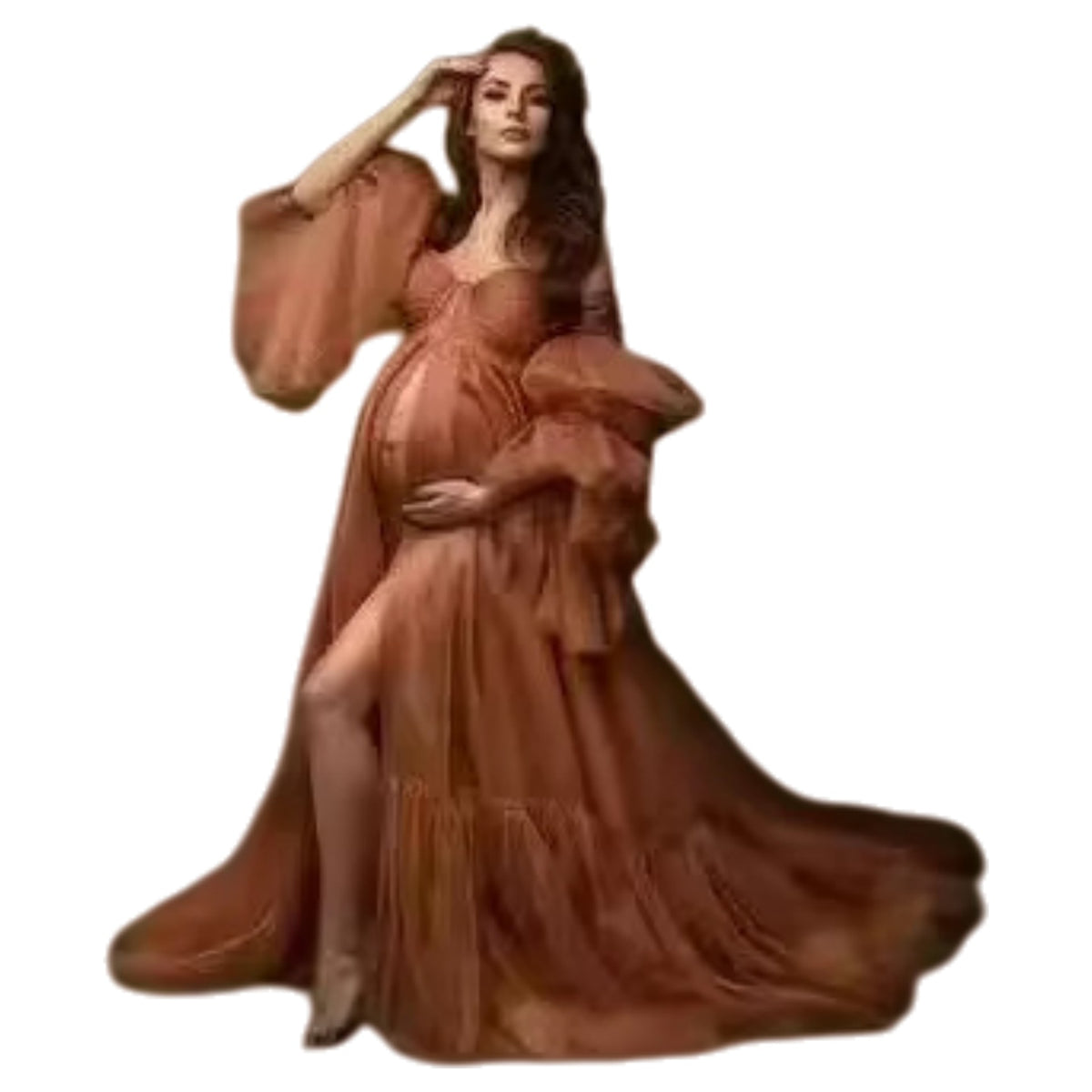 Hot Sale New Soft Mesh Shiny Sleeve V-Neck Chiffon Maternity Cosplay Dress with Small Train - Multiple Colors Available - Halloweez