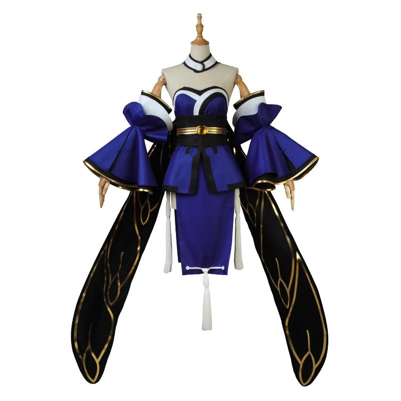 Halloweez Tamamo no Mae Cosplay Outfit - Blue Kimono Dress & Wig for Enthusiasts