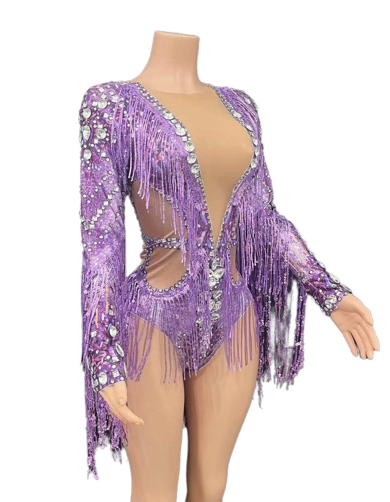 Sexy Sheer Mesh Stage Costume for Live Performance - Silver T-Show Fashion Outfit for Bar Singers, Band Performances & Livehouse Events - Halloweez