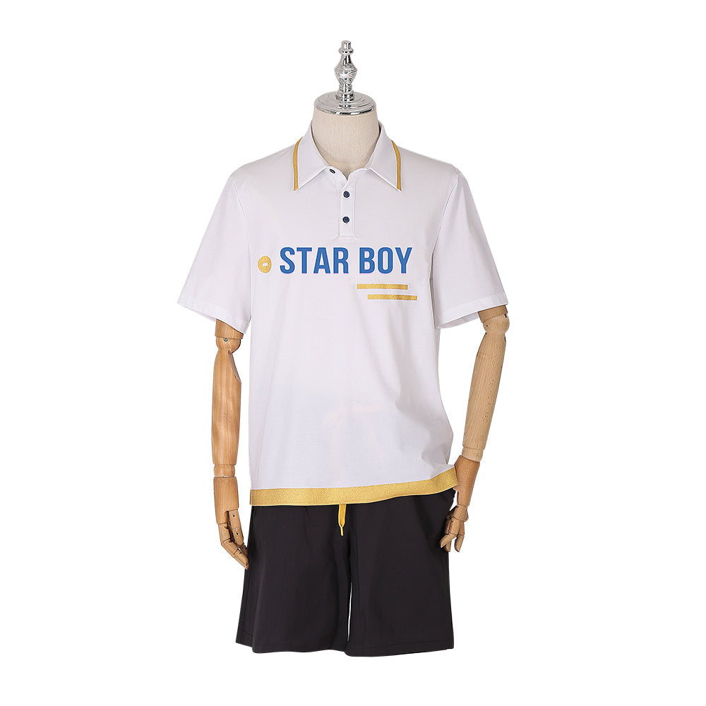 Elegante disfraz de cosplay de Halloween: camiseta blanca y pantalones cortos negros de anime Light And Night Jesse