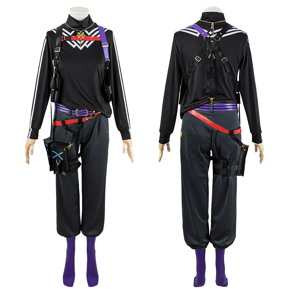 Rainbow VTuber Fuura Kanato Anime Cosplay Costume Long Sleeve Trench Coat Set - Halloweez