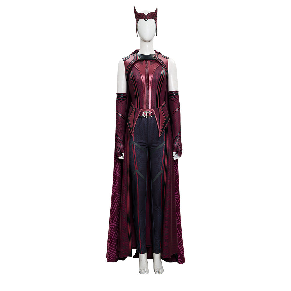 Disfraz de Wanda Maximoff para mujer: vestido de bruja escarlata, botas, capa roja, atuendo de Halloween