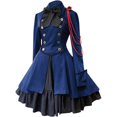 Medieval Renaissance Gothic Steampunk Dress with Bow Long Sleeve Lace Cosplay Costume