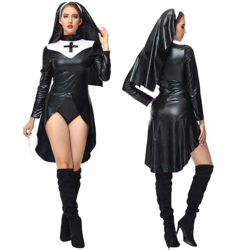 Halloween Medieval Nun Priest Robe COS Costume Virgin Mary Father Wizard Stage Performance Clothing - Halloweez