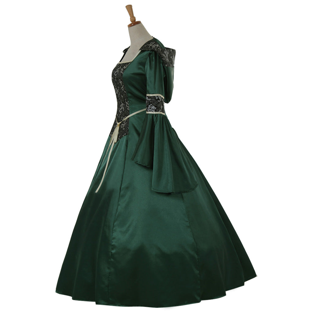 Robe de bal élégante de style aristocrate victorien en vert foncé pour mariages et fêtes - Fabriquée sur mesure par Halloweez