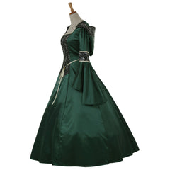 Elegante vestido de gala aristocrático victoriano en verde oscuro para bodas y fiestas. Fabricado a medida por Halloweez