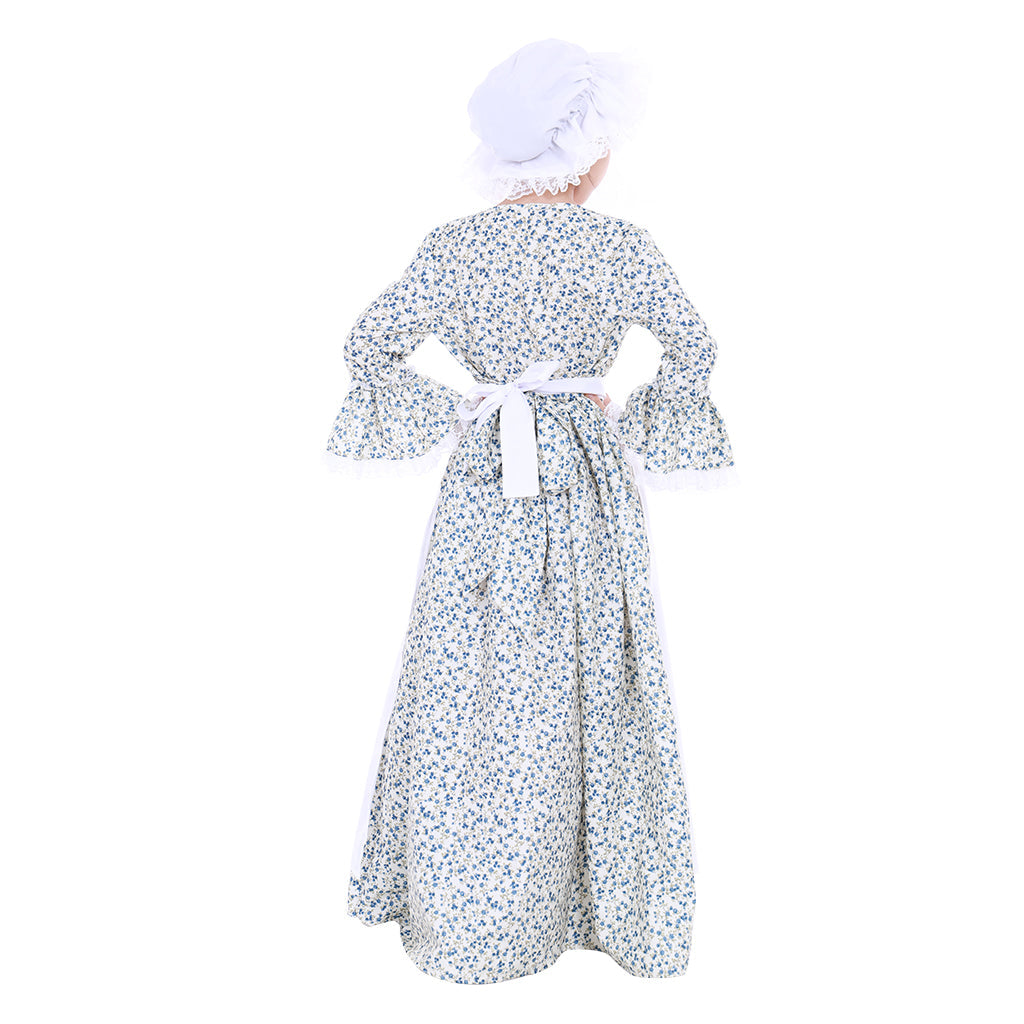 Elegant Vintage Countryside Floral Pioneer Bonnet Set - Halloweez Colonial Cosplay Dress