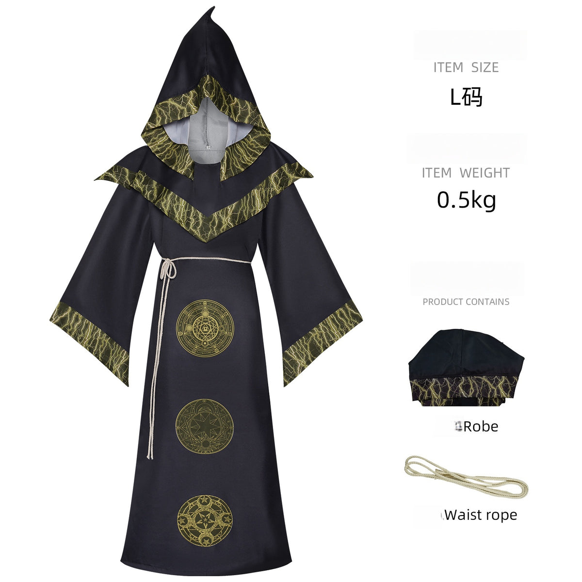 Cross-border Dark Wizard Robe Cosplay Costume Halloween Medieval Wizard Hooded Cape Stage Performance Outfit - Halloweez