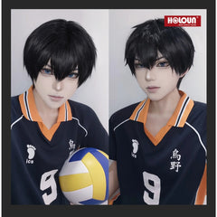 Perruque de cosplay d'anime Halloweez Kageyama Tobio avec ensemble d'uniforme de volley-ball de lycée