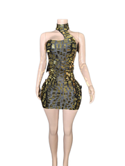 Sexy Reflective Mirror Halter Tube Top Mini Skirt Bodycon Dress for Cosplay Party Clubwear - Halloweez
