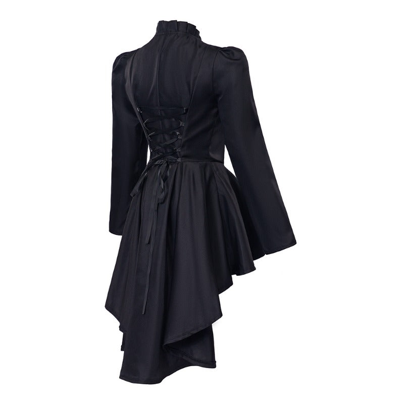 Elegant Halloweez Vintage Gothic High-Low Cocktail Dress – Women's Long Sleeve Medieval Cosplay Costume