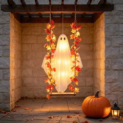 Remote‑Control Maple Leaf Ghost Swing Ornament Halloween Hanging Decor Model XY007