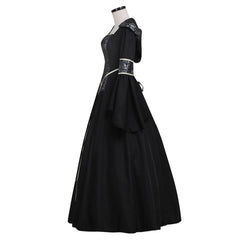 Elegantes vestidos renacentistas victorianos negros para eventos de gala