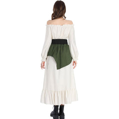 Renaissance Victorian Off-Shoulder Tie Dress Two-Piece Gown - Elegant Cosplay Costume - Halloweez