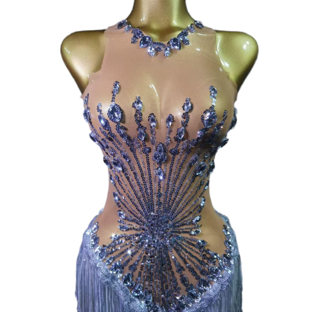 Sexy Diamond Sequin Fringe Bodysuit for Women - Club Performance Dance Costume Nightclub Dancer Outfit Stage Show - Halloweez