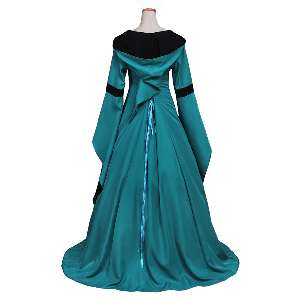 New Women's Halloweez Vintage Medieval Costume - Renaissance Victorian Square Neck Flare Sleeve Lace Patchwork Gothic Dress