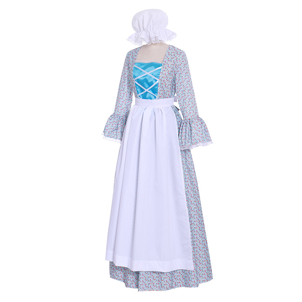 Robe fleurie rurale élégante de style victorien pour femme, style pèlerin et pionnier d'Halloween