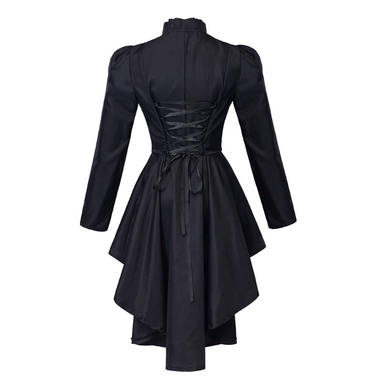 Elegant Halloweez Vintage Gothic High-Low Cocktail Dress – Women's Long Sleeve Medieval Cosplay Costume