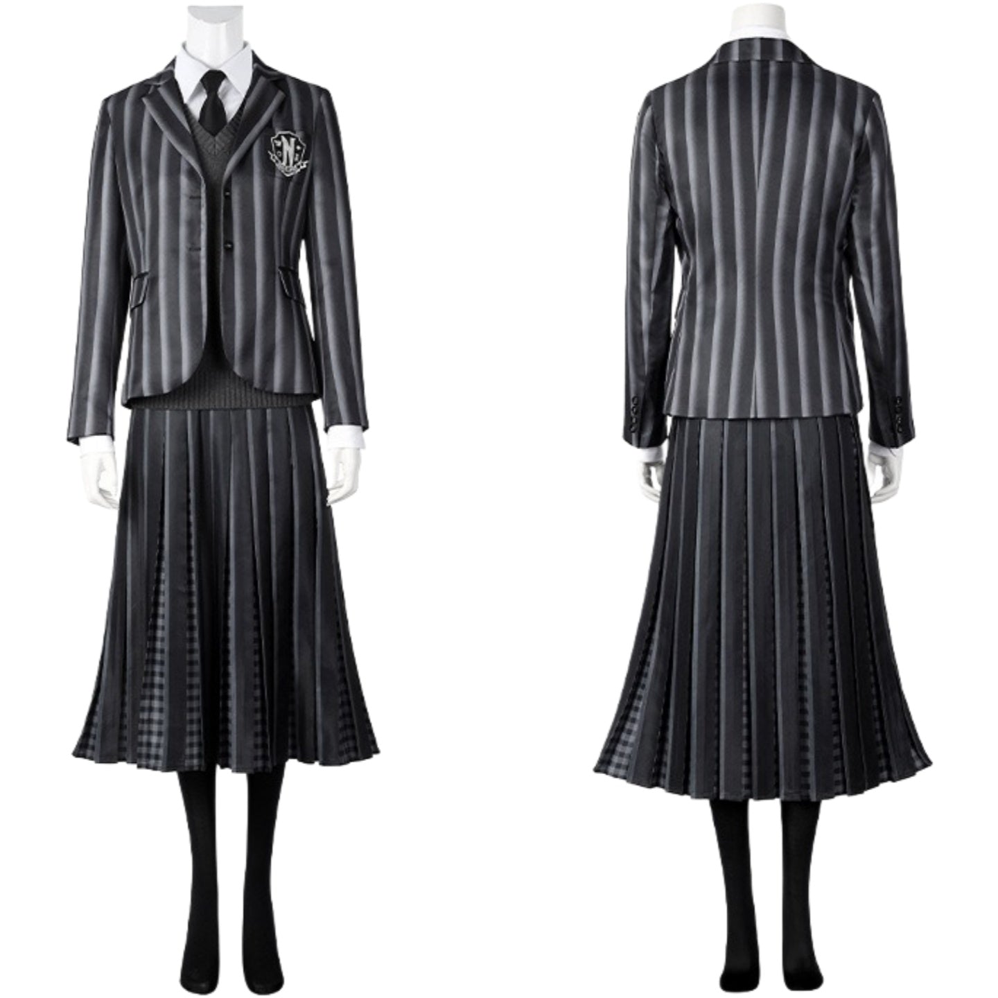 Nevermore Academy Uniform Wednesday Addams Cosplay Costume Jacket & Tie Outfit for Halloween
