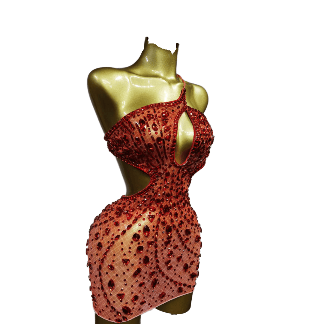 Sexy Sheer Mesh Diamond Backless Bodycon Dress for Nightclub Cosplay Party - Black - Halloweez