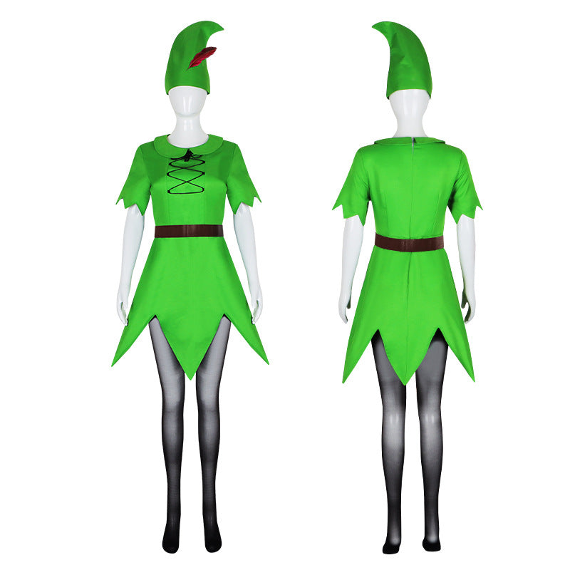 Peter Pan Tinker Bell Cosplay Costume Green Fairy Outfit for Halloween and Stage Performance - Halloweez