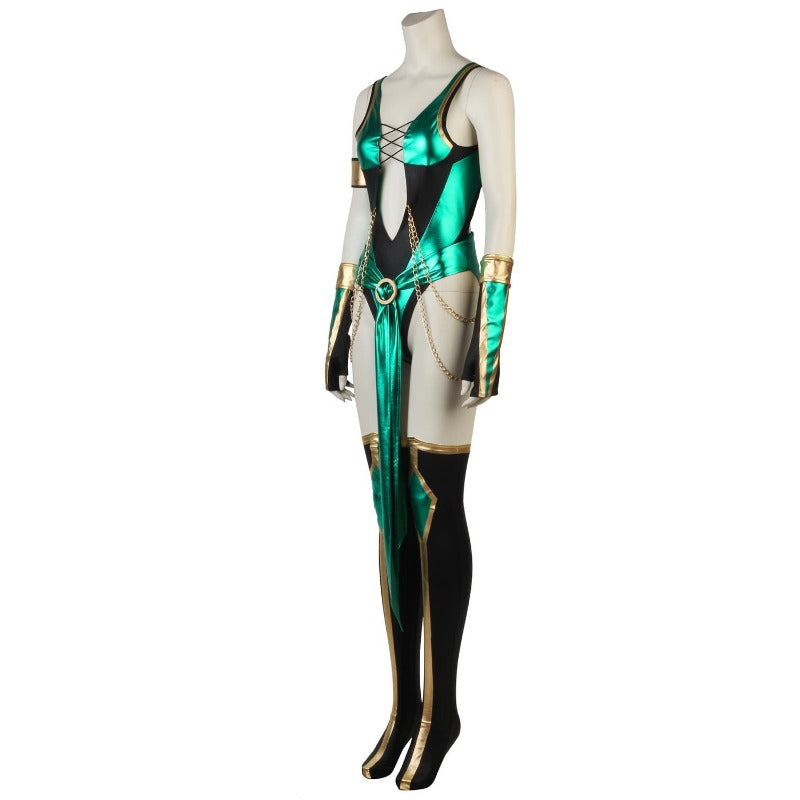 Halloweez Jade Cosplay Costume - Alluring Blue Combat Tights for Women