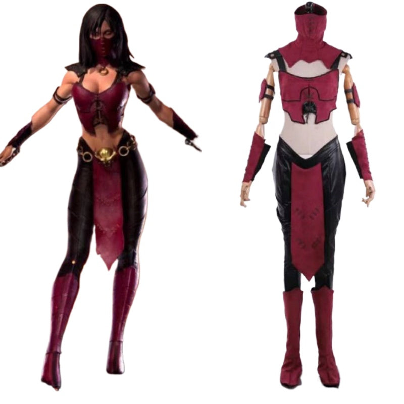 Halloweez Mileena Cosplay Costume - Alluring Combat Suit with Mask for Women | Ideal for Halloween & Carnival