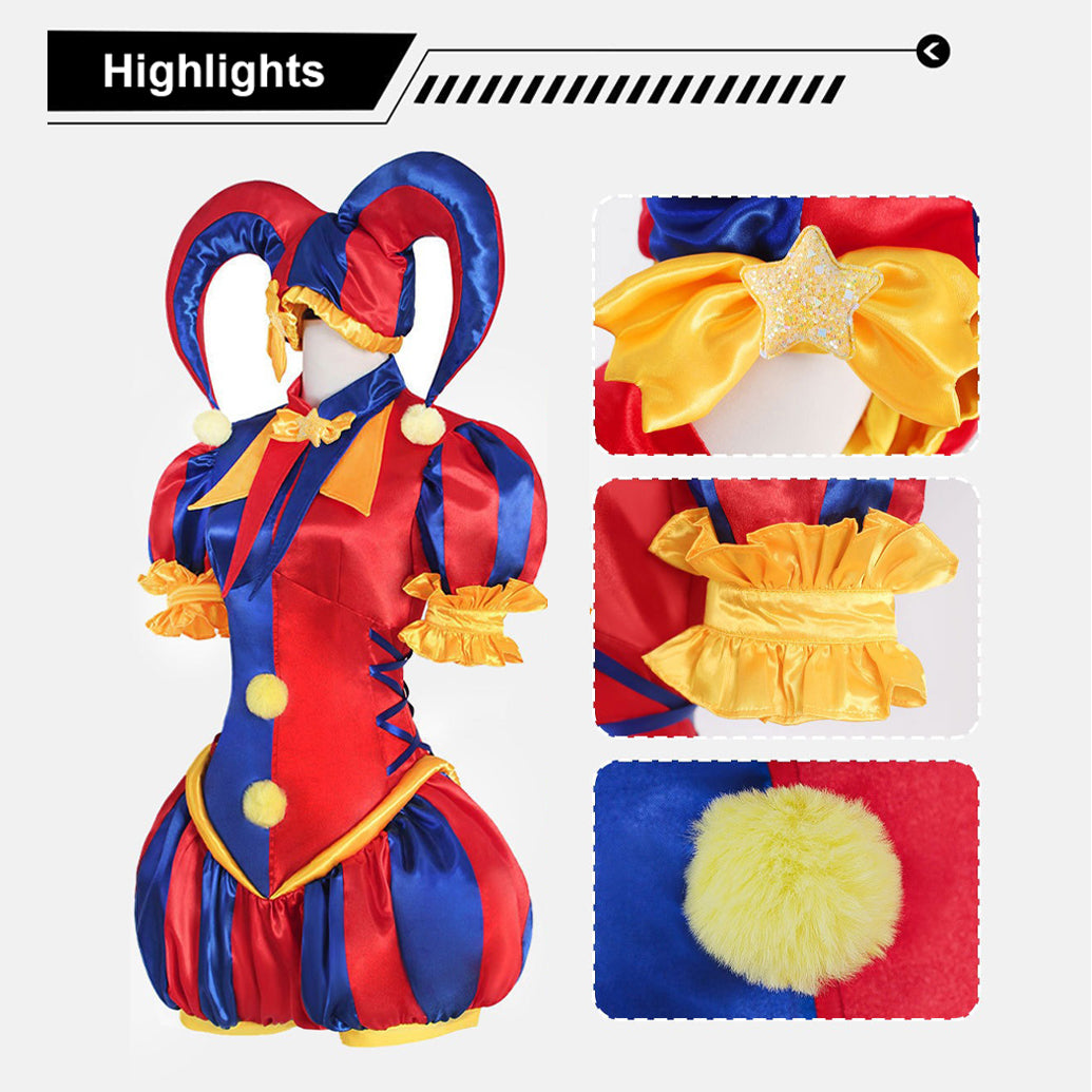 The Amazing Digital Circus Pomni Cosplay Jumpsuit, Halloween Clown Girl Full Costume Set, Anime Character Cosplay Outfit for Party - Halloweez