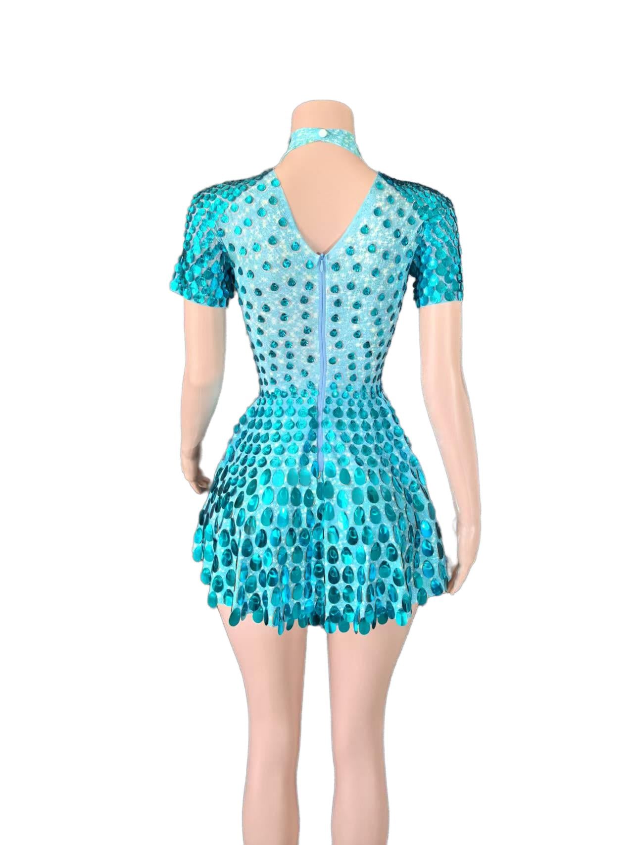 Novance Green Sequin Halter Neck Backless Mini Dress - Sexy Party Evening Dress for Women - Halloweez