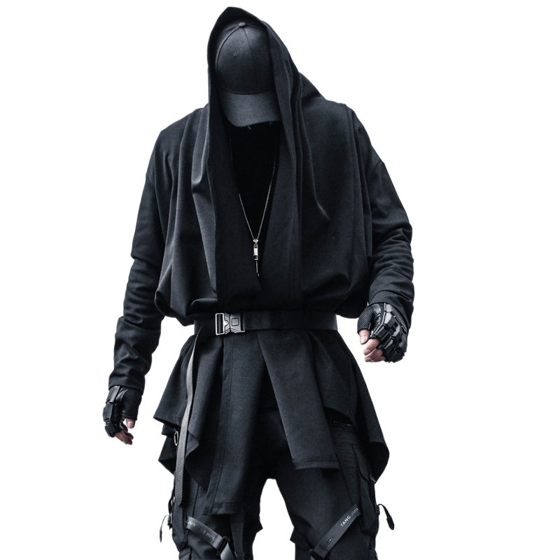 Yamamoto-Style Dark Gothic Witch Cape Coat for Men, Mid-Length Goth Cloak - Halloweez