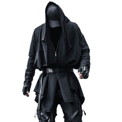 Yamamoto-Style Dark Gothic Witch Cape Coat for Men, Mid-Length Goth Cloak - Halloweez