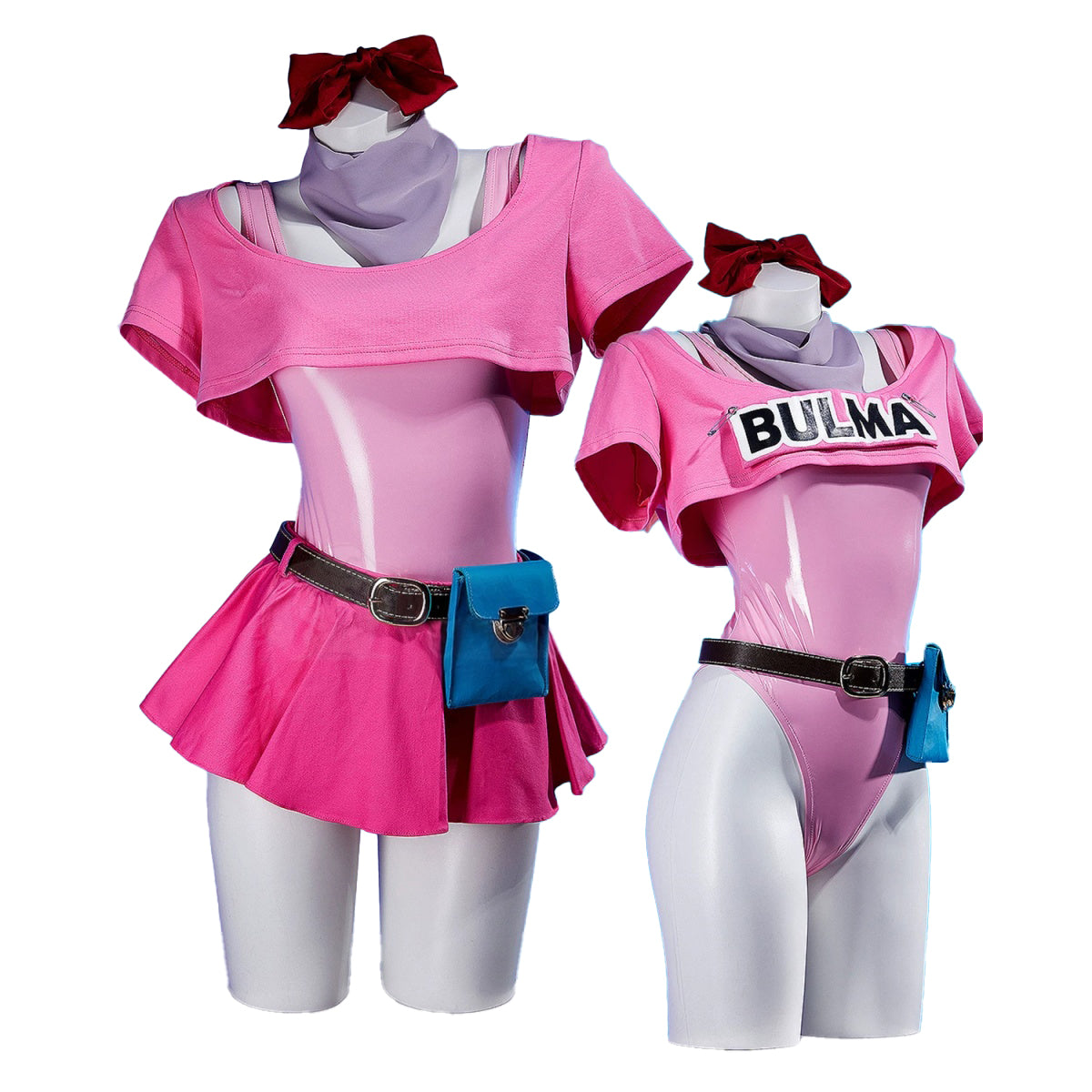 Dragon Ball Bulma Cosplay Costume Energetic Sweet Two-Wear PU Leather Dress - Halloweez