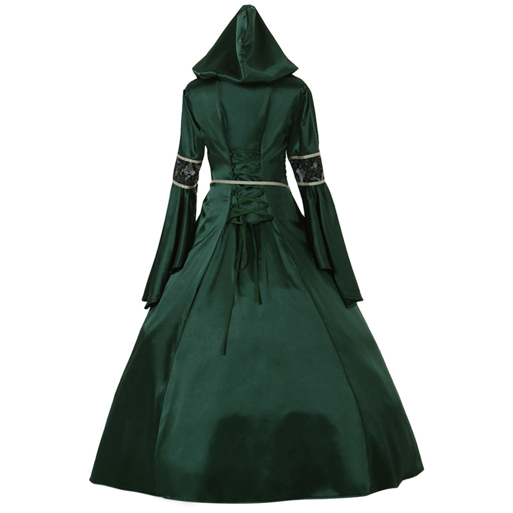 Robe de bal élégante de style aristocrate victorien en vert foncé pour mariages et fêtes - Fabriquée sur mesure par Halloweez