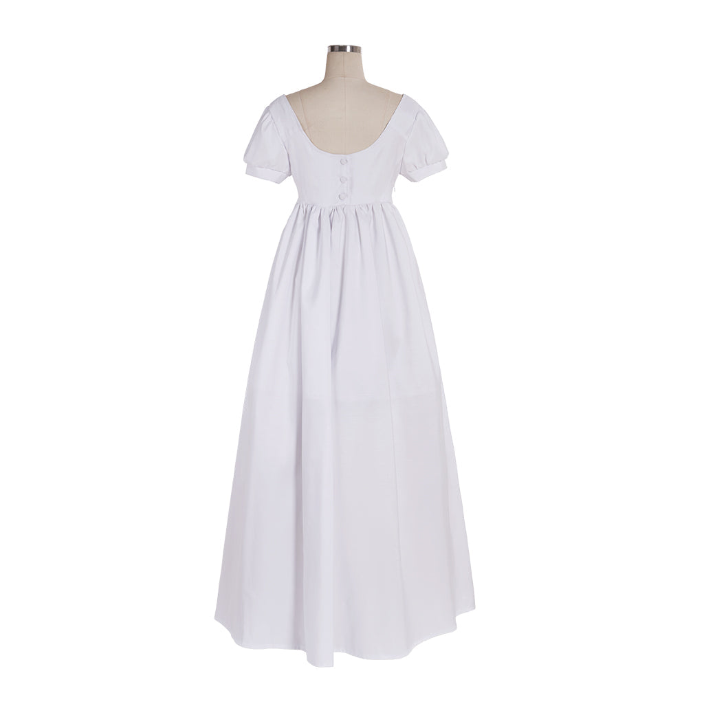 Elegant White Halloweez Regency Dress - Custom Made High Waistline Ball Gown for Women