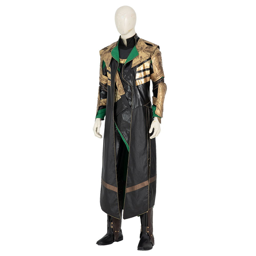 Premium Halloween Loki Cosplay Outfit, Battle Suit with Damaged Jumpsuit, Armor, and Helmet by Halloweez