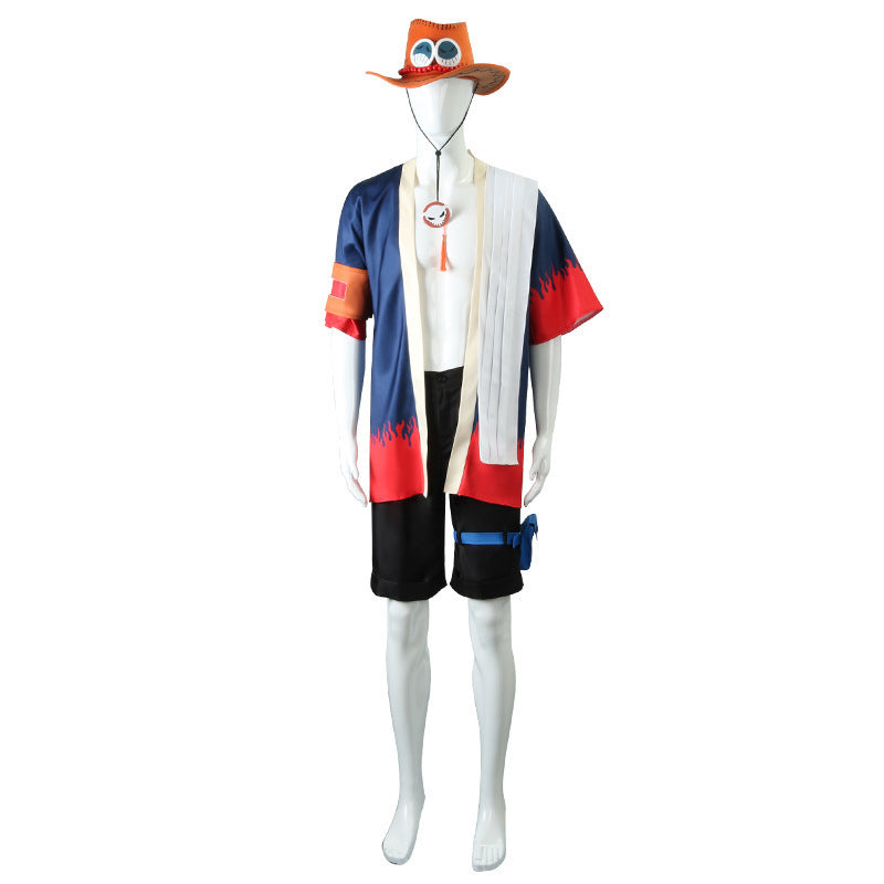 One Piece Portgas D. Ace Kimono Anime Cosplay Costume - Factory Stock - Halloweez