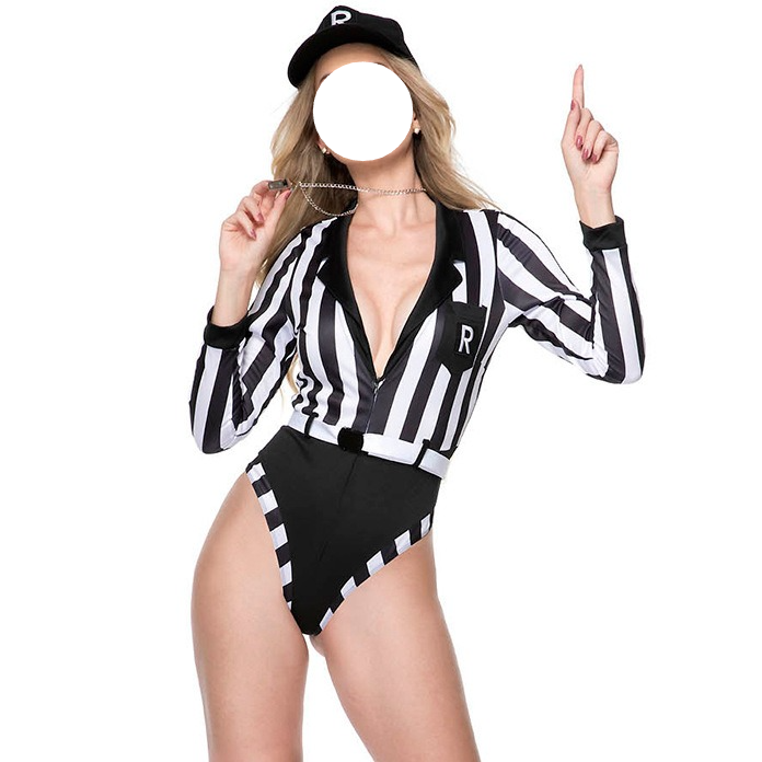 Women Sexy Referee Cheer Bodysuit Costume Custom for Halloween Party Cosplay